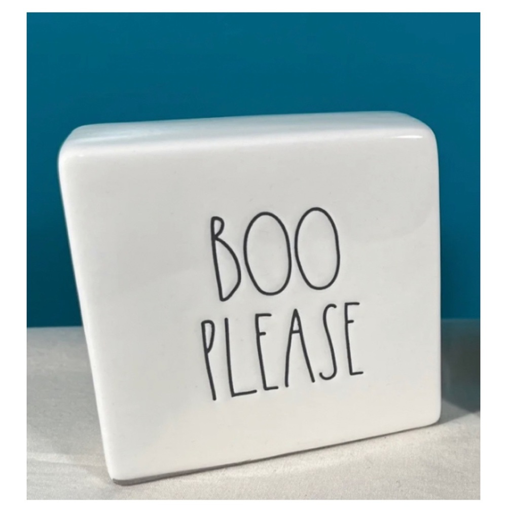 NEW Rae Dunn Halloween Double-sided Ceramic Block Boo Please With Ghosts 👻